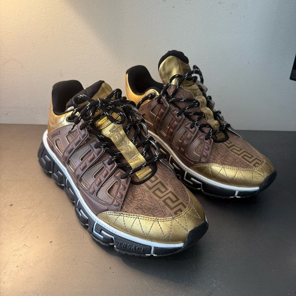 Versace Brown and Gold Trigreca Sneakers1